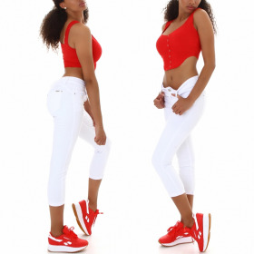 Jela London Damen High-Waist Capri Jeans 7/8 Stretch Push-Up Weiß