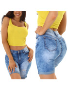 Jela London Damen High-Waist Jeans-Shorts Destroyed Stretch Skinny Washed