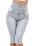 Jela London Damen Bermuda Jeansshorts kurze Hose Taillenhose Knopfleiste