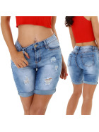 Jela London Damen Jeans-Shorts Stretch Bermuda Skinny Destroyed Bleached