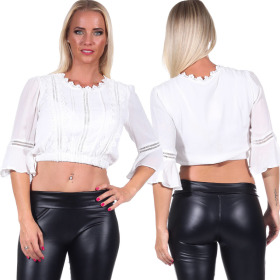 Damen Bauchfreies Top Cropped Shirt Langarm Bandeau Dirndl