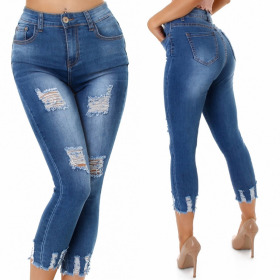 Jela London Damen High-Waist Capri-Jeans Skinny Stretch Destroyed