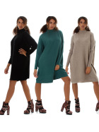 Jela London Damen Oversize Pullover Longpulli Pulloverkleid Feinstrick Rundhals