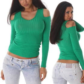 Jela London Damen Sweatshirt Cut-Out Pullover Stretch Sommer-Shirt bauchfrei
