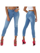 Jela London Damen High-Waist Capri-Jeans Skinny Stretch Destroyed Washed