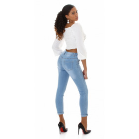 Jela London Damen High-Waist Capri-Jeans Skinny Stretch Bleached