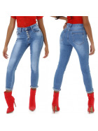 Jela London Damen High-Waist Jeans Skinny Stretch Destroyed Knopfleiste