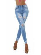 Jela London Damen High-Waist Jeans Destroyed Frayed Skinny Stretch Bleached