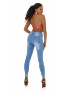 Jela London Damen High-Waist Jeans Destroyed Frayed Skinny Stretch Bleached