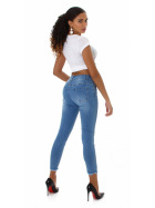 Jela London Damen High-Waist Jeans Skinny Stretch Destroyed Stone Washed