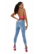 Jela London Damen High-Waist Jeans Skinny Stretch Frayed Bleached