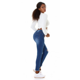 Jela London Damen High-Waist Jeans Destroyed Frayed Skinny Stretch