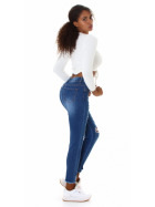 Jela London Damen High-Waist Jeans Destroyed Frayed Skinny Stretch
