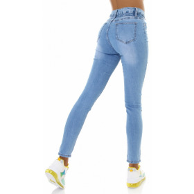 Jela London Damen Stretch-Jeans High-Waist Taillenhose Raffung