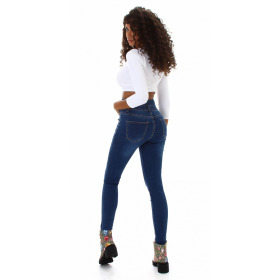 Jela London Damen High-Waist Stretch-Jeans Knopfleiste Slim