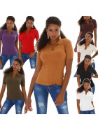 Damen Freizeit Polo Kurzarm T-Shirt Kragen Stretch Slim