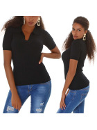 Damen Freizeit Polo Kurzarm T-Shirt Kragen Stretch Slim