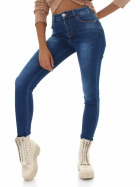 Jela London Damen High-Waist Stretch-Jeans Skinny Stone-Washed