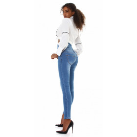 Jela London Damen High-Waist Jeans Knopfleiste Stretch Skinny Slim