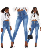Jela London Damen High-Waist Jeans Knopfleiste Stretch Skinny Slim