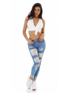 Jela London Damen Stretch-Jeans Push-Up Destroyed Spitze Bleached Skinny Slim