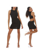 Jela London Damen Mini Kleid Cut-Out Feinripp Stretch Bodycon