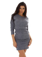 Enzoria Damen Mini Strickkleid tailliert gerippt Flügelärmel, Grau