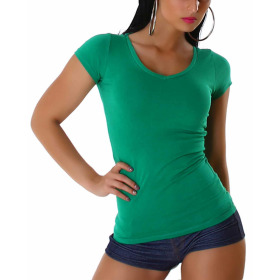 Jela London Damen Longshirt T-Shirt V-Ausschnitt Kurzarm Grün 30