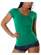 Jela London Damen Longshirt T-Shirt V-Ausschnitt Kurzarm Grün 30 XS