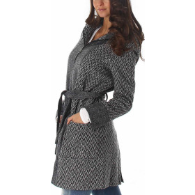 Damen Stoff-Parka kurzer Mantel mit Gürtel & XL-Kapuze, Grau 34 36