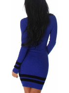 Damen Strickkleid Pulloverkleid Stretch Feinripp Streifen, Blau