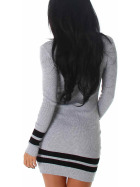 Damen Strickkleid Pulloverkleid Stretch Feinripp Streifen, Grau