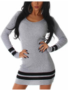 Damen Strickkleid Pulloverkleid Stretch Feinripp Streifen, Grau