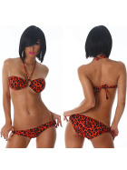 Feuer-Leopard Push-Up Neckholder Bikini-Set, Orange 36