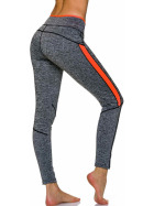 Sport-Leggings m. Farb-Streifen & Melange, Grey-Orange XL