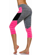 3/4-Leggings Neon m. Streifen-Kombination in Melange, Grey-Pink S