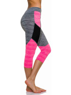 3/4-Leggings Neon m. Streifen-Kombination in Melange, Grey-Pink M