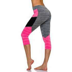 3/4-Leggings Neon m. Streifen-Kombination in Melange, Grey-Pink L