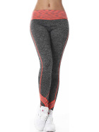 Damen Fitness Leggings lang zweifarbig Streifen Stretch, Orange ML