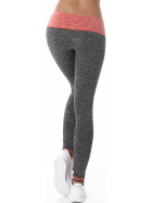 Damen Fitness Leggings lang zweifarbig Streifen Stretch, Orange ML