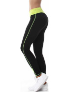 Damen Fitness Leggings lang zweifarbig Streifen Stretch, Gelb ML