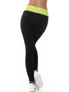 Damen Fitness Leggings lang zweifarbig Streifen Stretch, Gelb ML