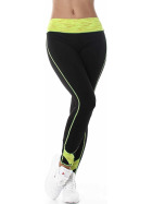 Damen Fitness Leggings lang zweifarbig Streifen Stretch, Gelb 36-40
