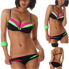 Push-Up Plunge Bikini-SLIP mit Farbspiel Neongrün 32/34 (42/DE 36)