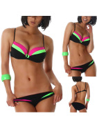 Push-Up Plunge Bikini-SLIP mit Farbspiel Neongr&uuml;n 34/36 (44/DE 38)