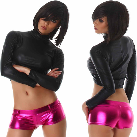 Jela London Wetlook GoGo Hotpants Shorts kurz Glanz metallic, Pink S (34/36)