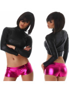 Jela London Wetlook GoGo Hotpants Shorts kurz Glanz metallic, Pink S (34/36)