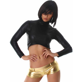 Jela London Wetlook GoGo Hotpants Shorts kurz Glanz metallic, Gold S (34/36)
