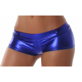 Jela London Wetlook GoGo Hotpants Shorts kurz Glanz metallic, Blau S (34/36)