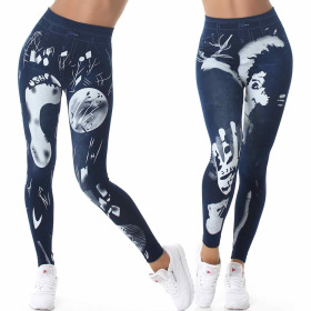 SL1 Damen High-Waist Jeggings Jeans-Look Print Stretch...